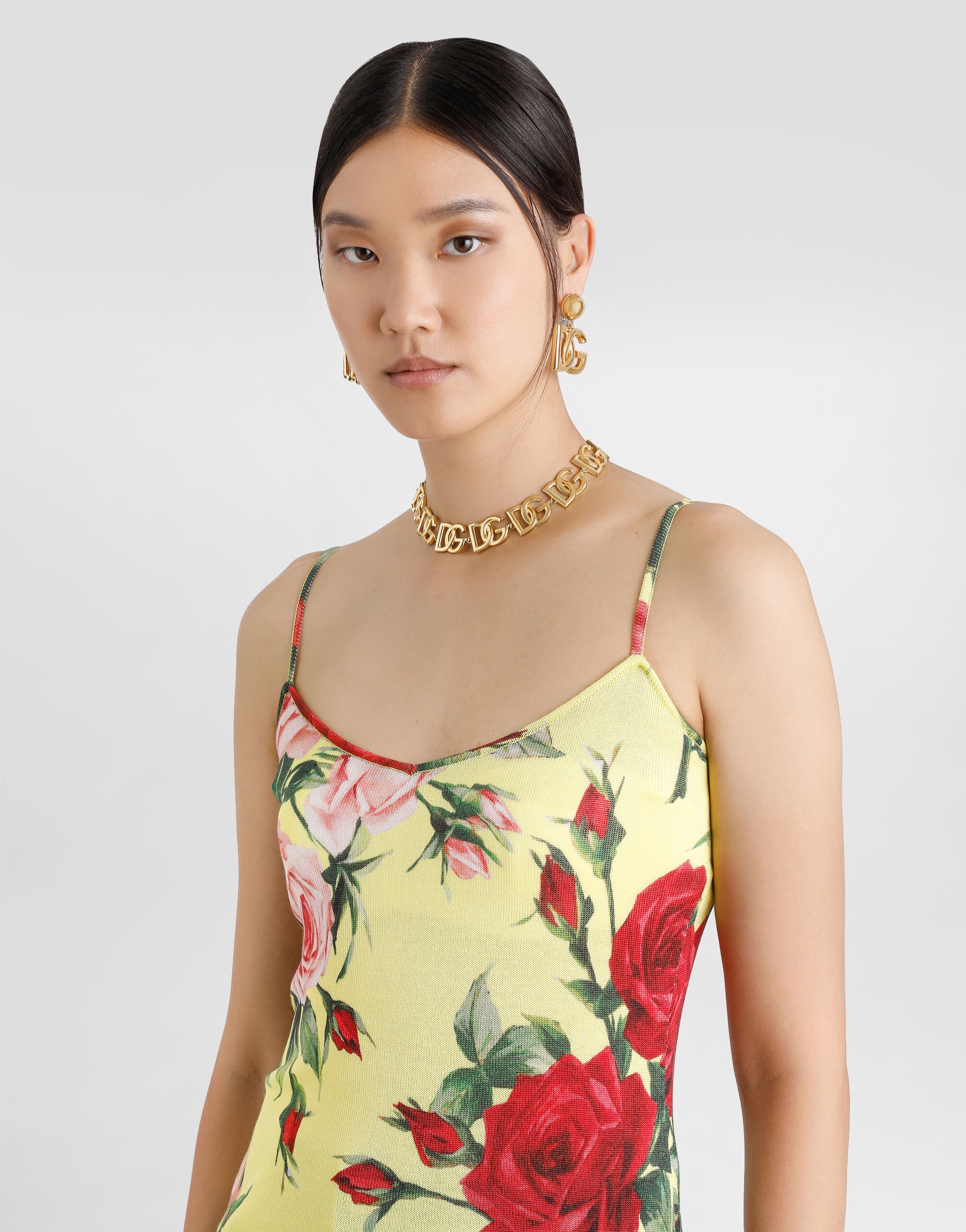 Silk knit tank top with bouquet print - 4
