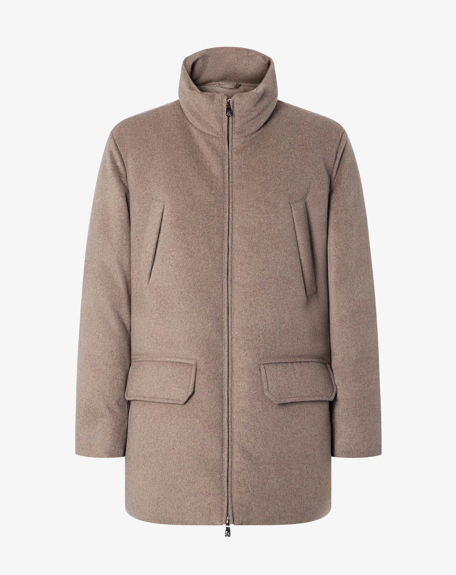 Beige cashmere blend and technical fabric caban coat - 1