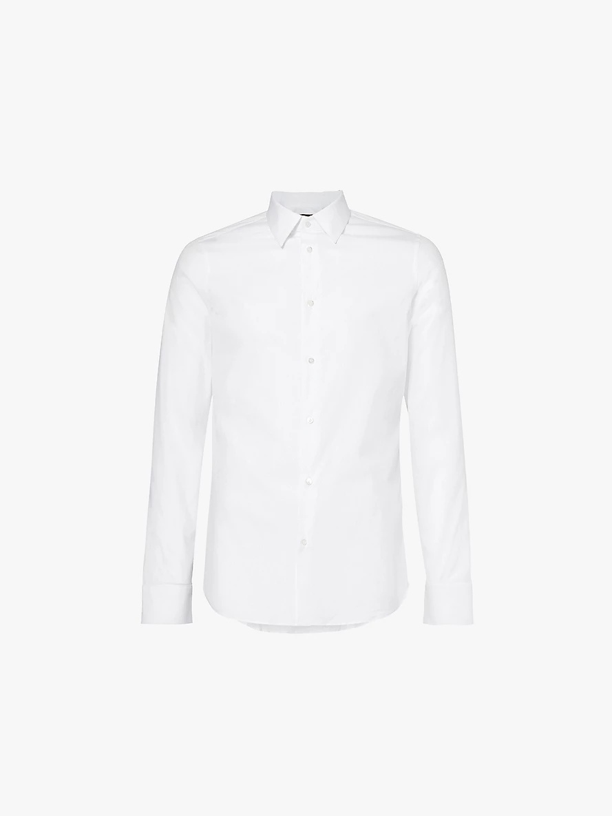 Straight-point collar slim-fit cotton-blend shirt - 1