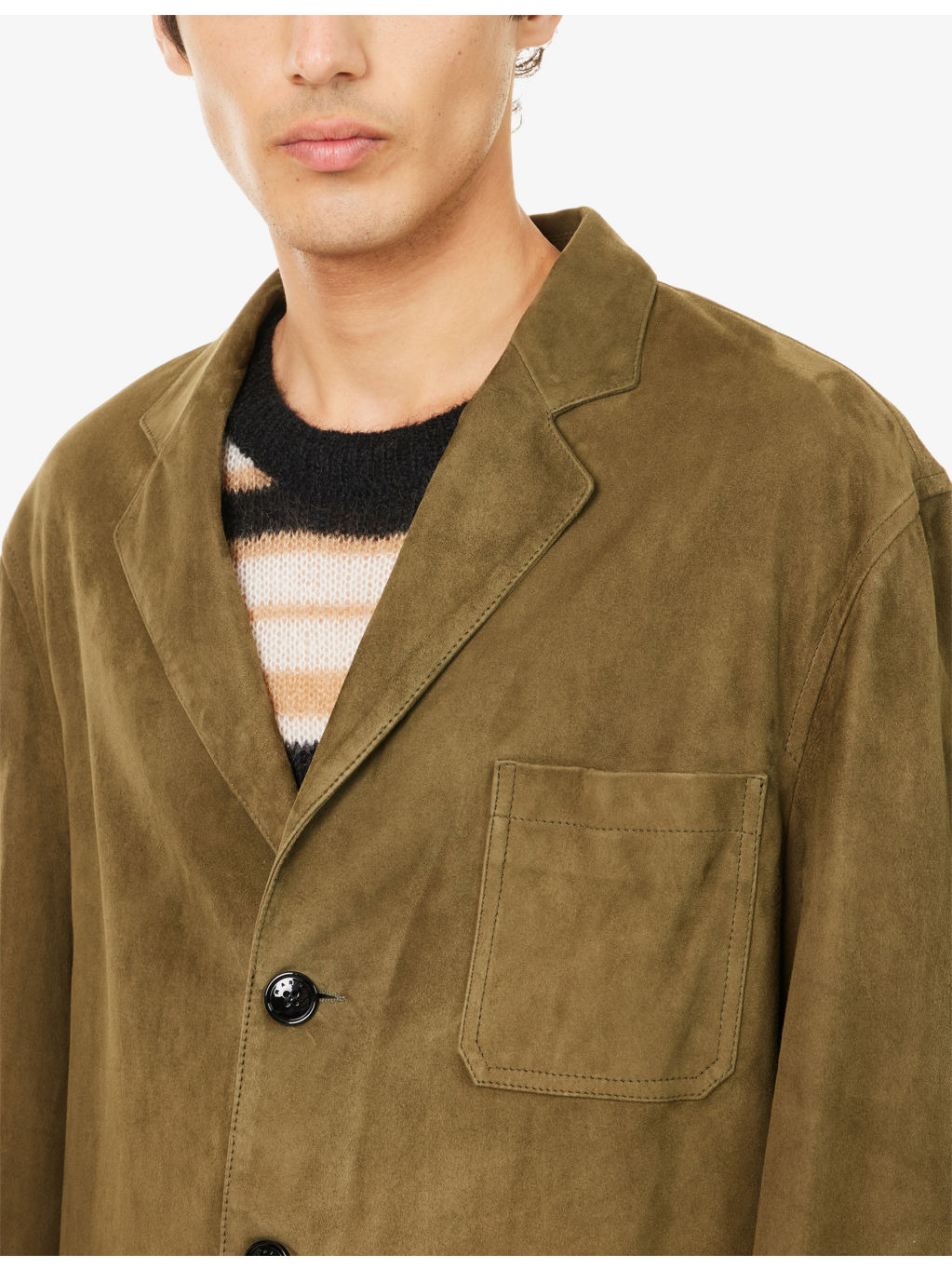 Notched-Collar Patch-Pocket Suede Blazer - 5