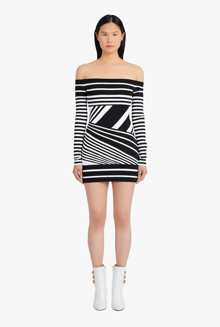 Short black and white striped eco-designed jacquard dress - 4