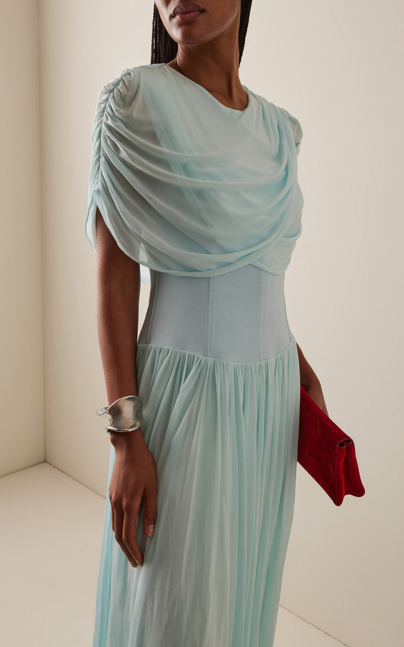 SIMKHAI Nancie Draped Jersey Cape Midi Dress blue outlook