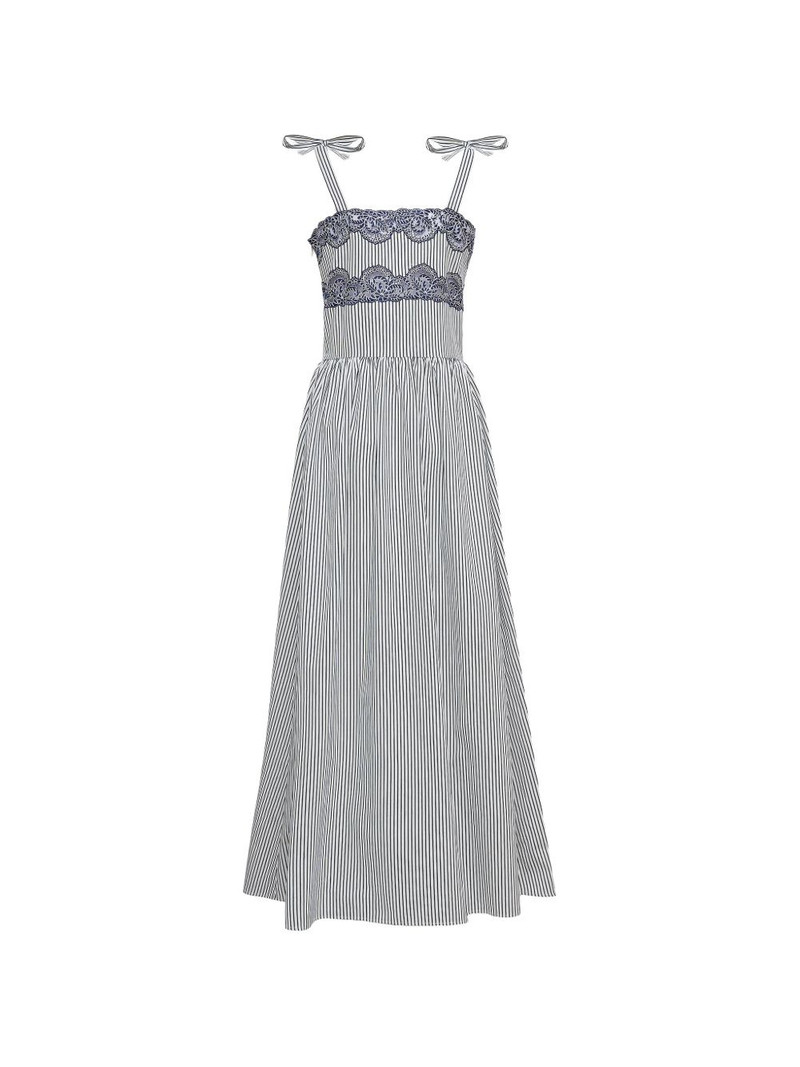 LORETTA CAPONI Sabine lace-trimmed striped midi dress outlook