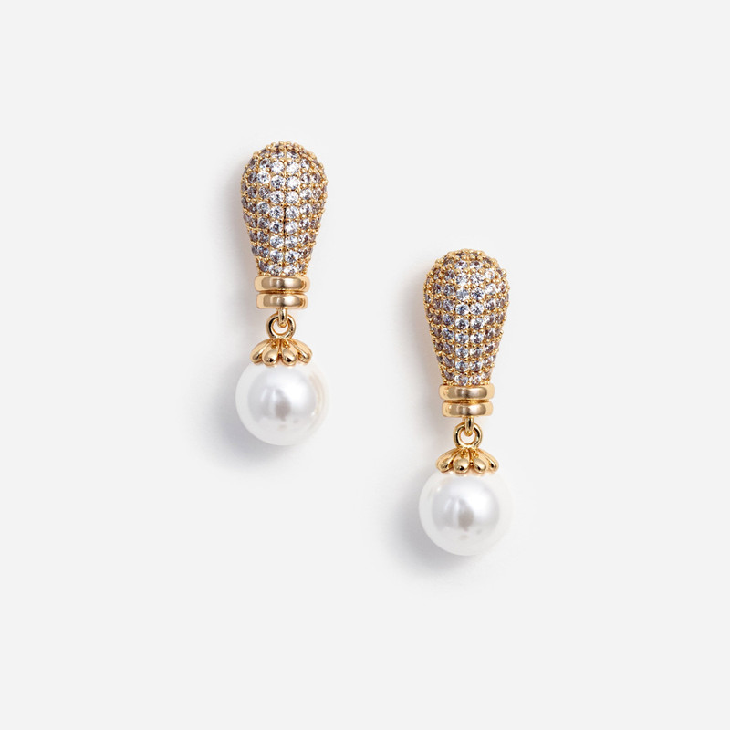 Gold Crystal Pearl Earrings - 1