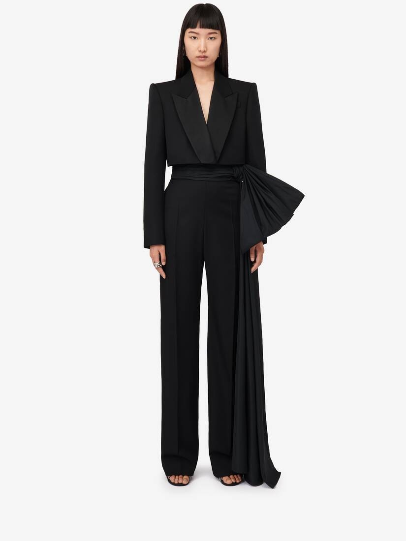 Women's Cropped Tuxedo Jacket in Black - 2