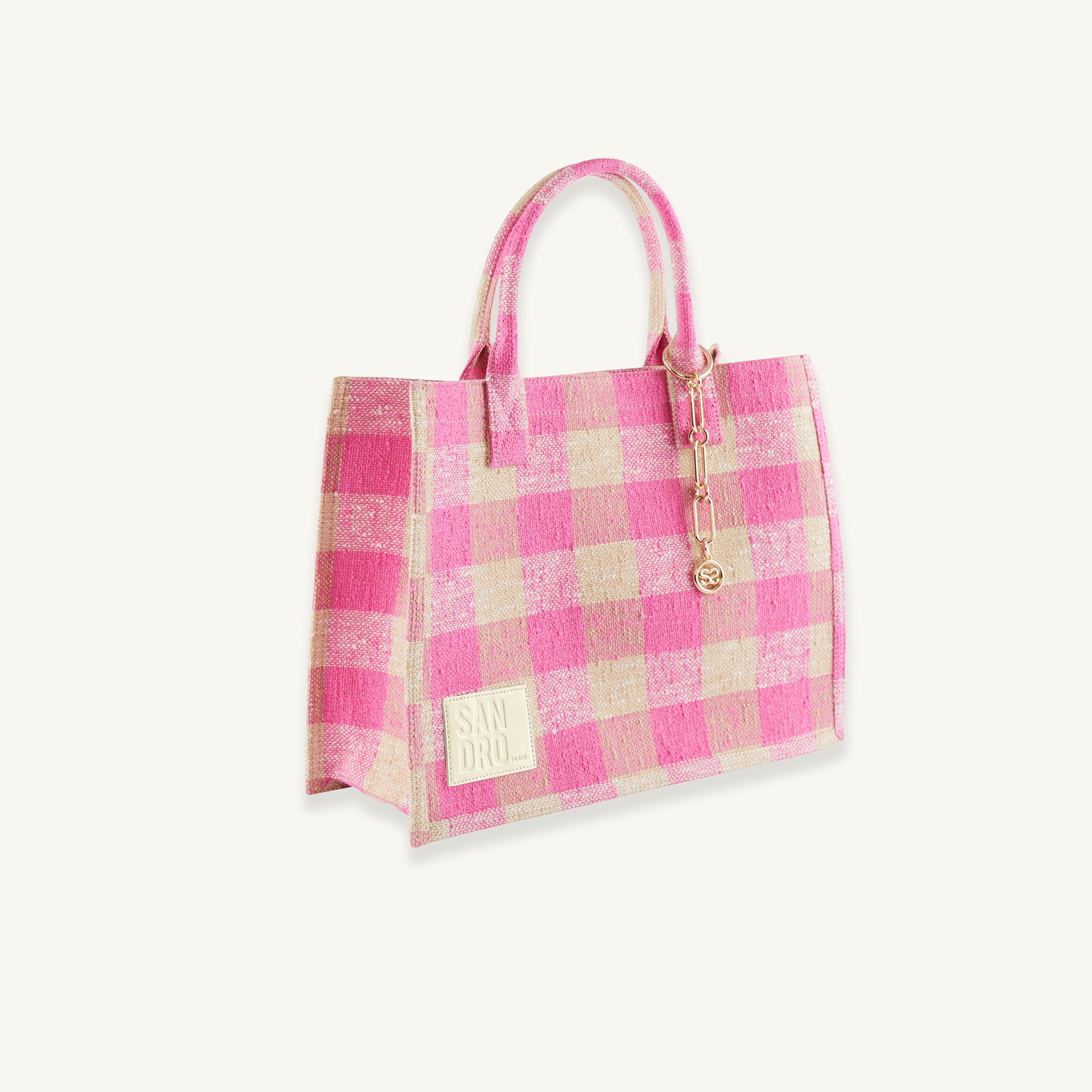 Checked fabric tote bag - 3