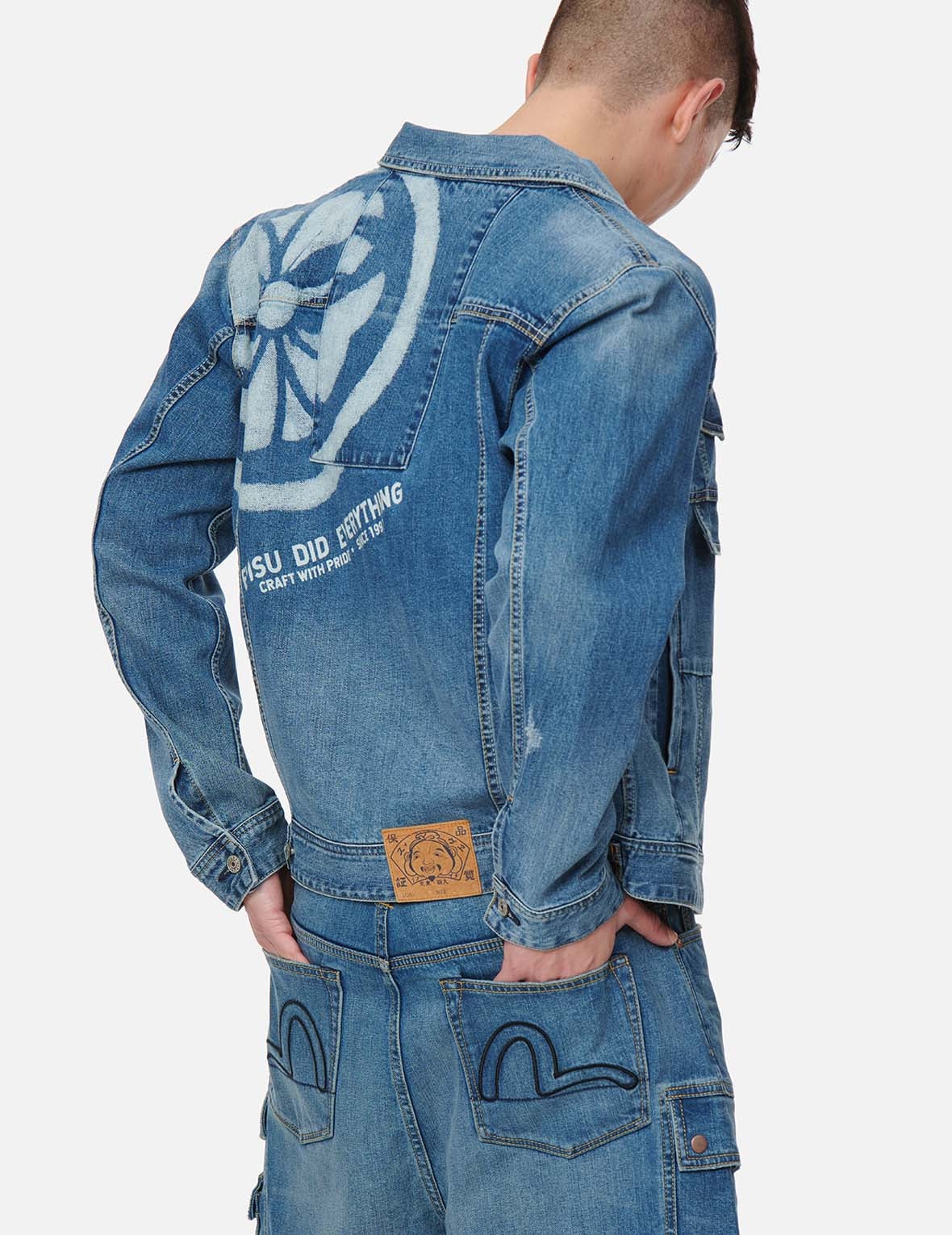 Deconstructed Kamon Print Denim Jacket - 3
