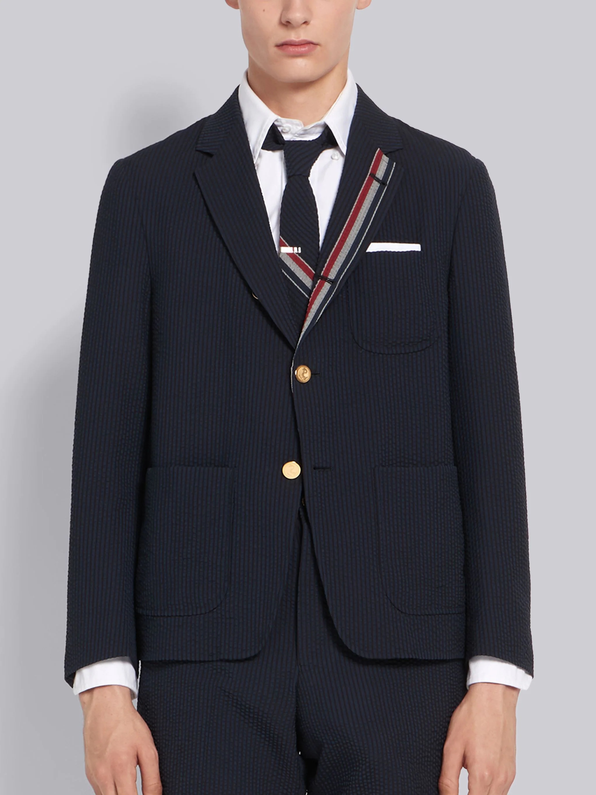 Navy Seersucker RWB Stripe Sack Sport Coat - 1