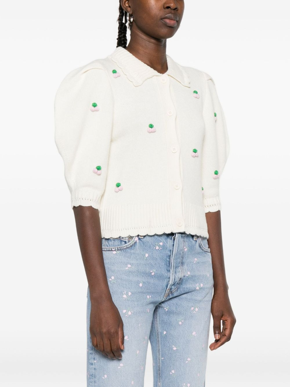 puff-sleeve embroidered cardigan - 3