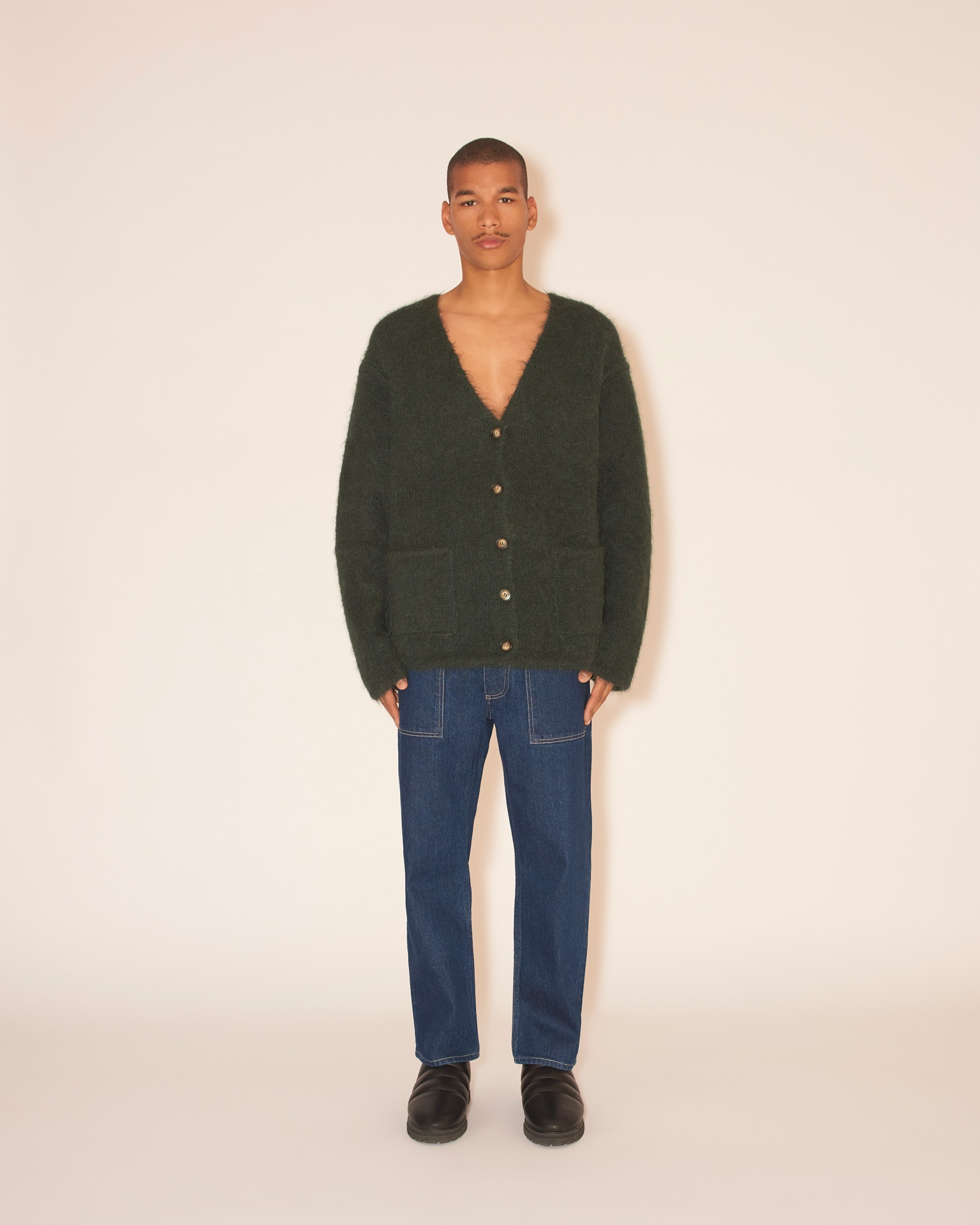 GORIS - Brushed cardigan - Bottle green - 2