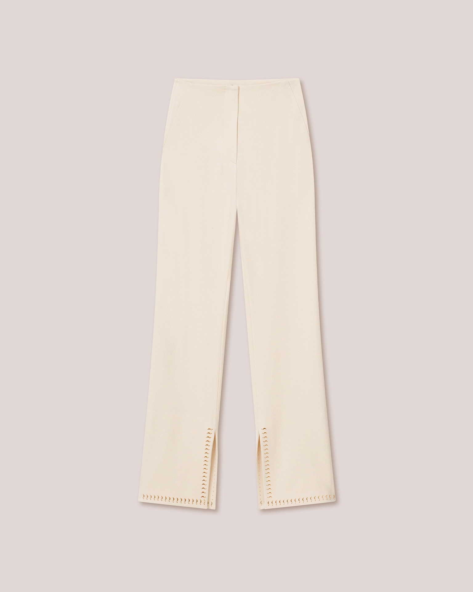 NEMI - Double jersey laser-cut trousers - Creme - 1