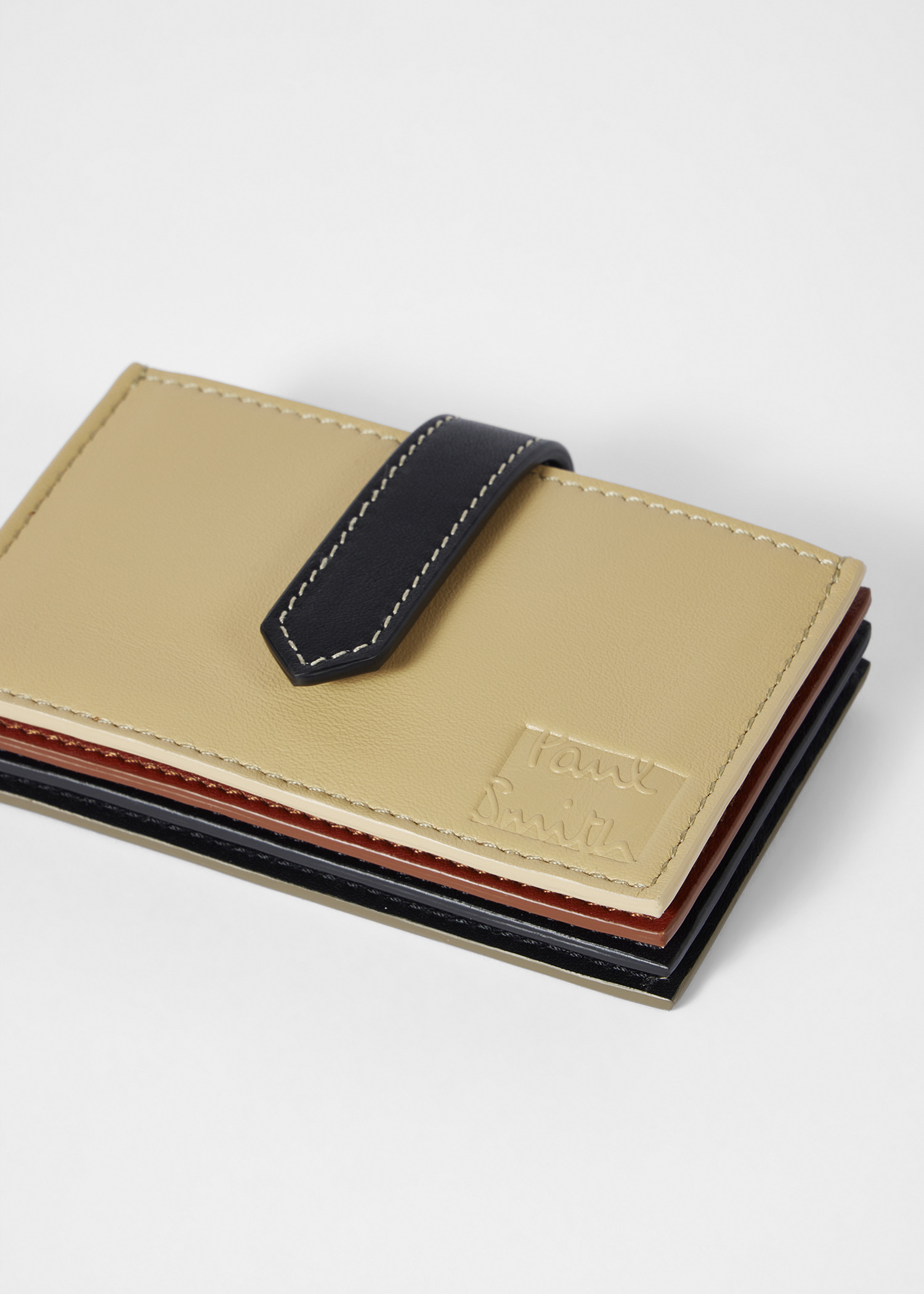 Women's Cream and Black Colourblock Leather Card Holder - 5