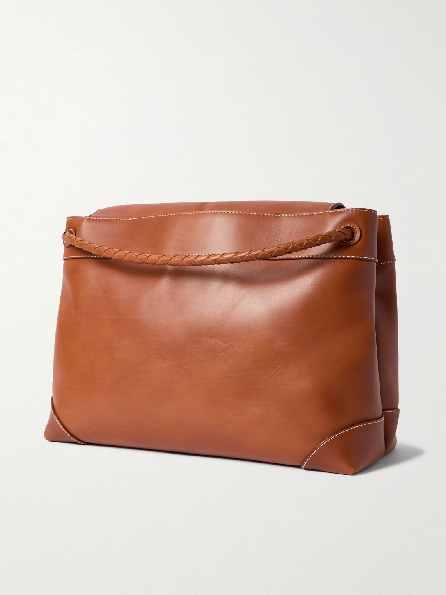 Andiamo Intrecciato-Trimmed Leather Messenger Bag Brown - 3
