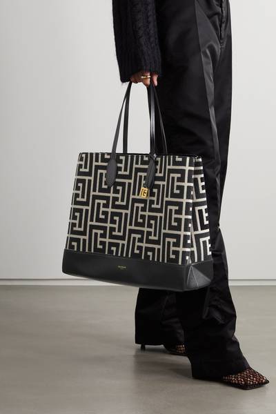 Balmain Leather-trimmed canvas-jacquard tote outlook