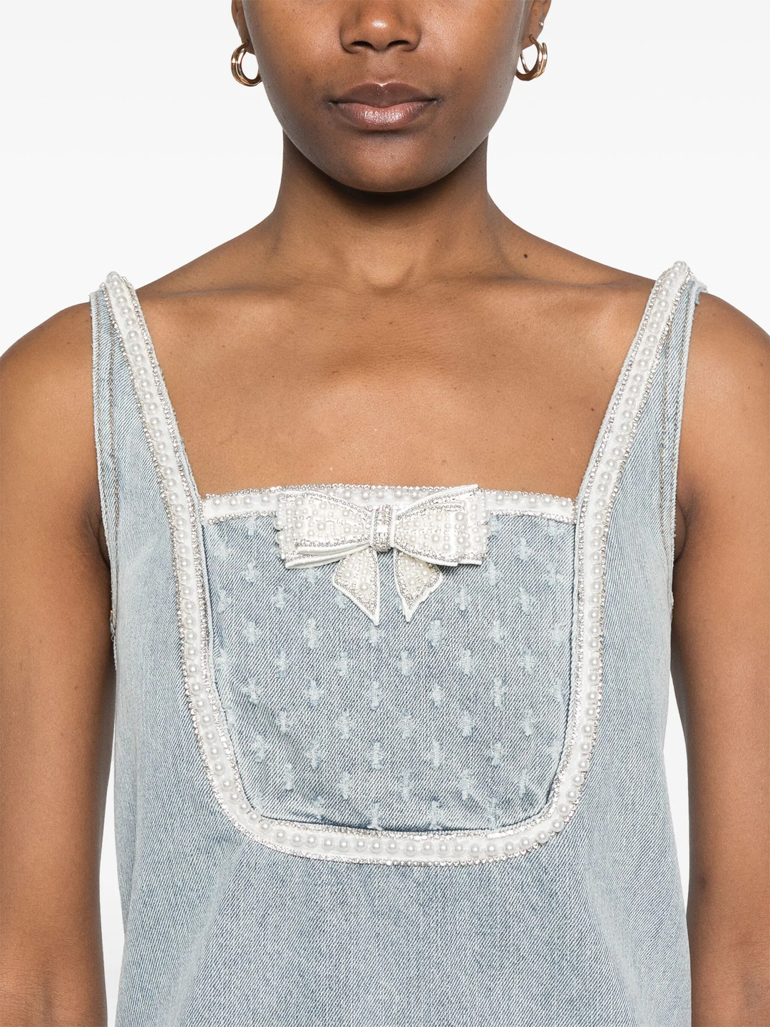 Light Blue Denim Bow Mini Dress - 5