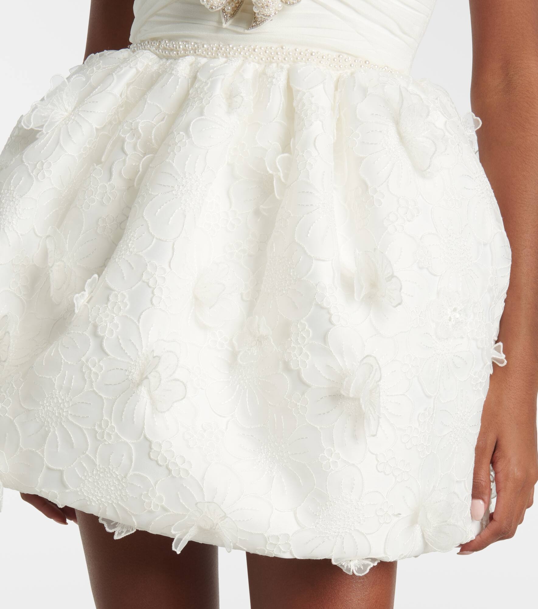 Bridal pleated organza and lace minidress - 5