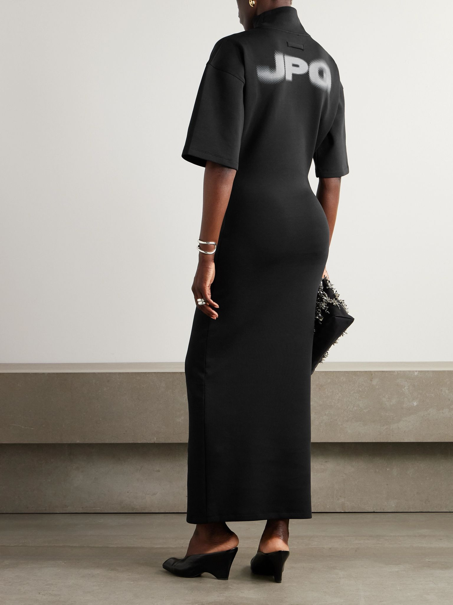 Printed cotton-blend jersey maxi dress Black - 3