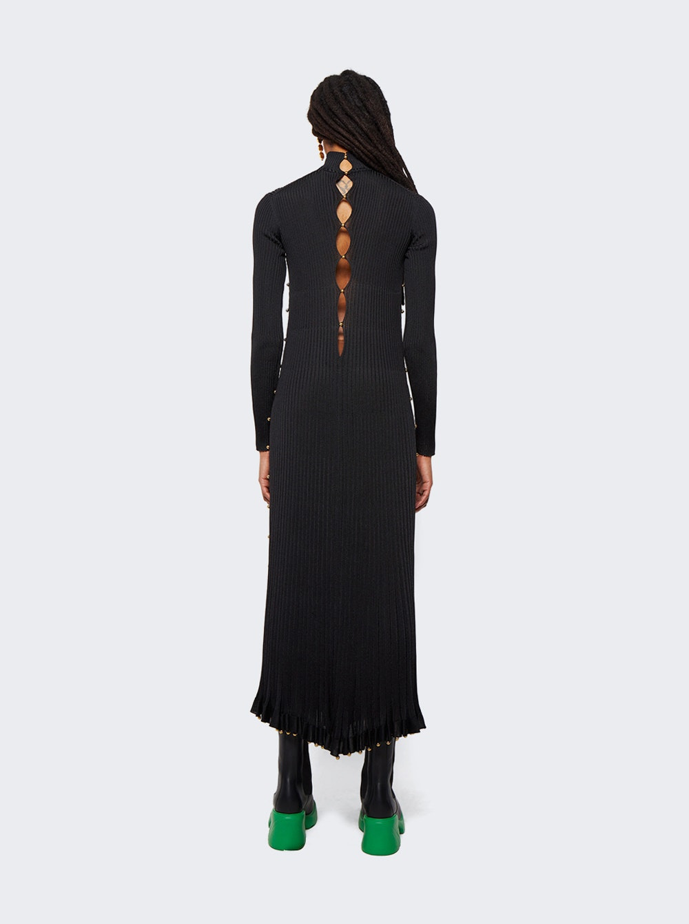 Light Viscose Plissé Dress Black - 5