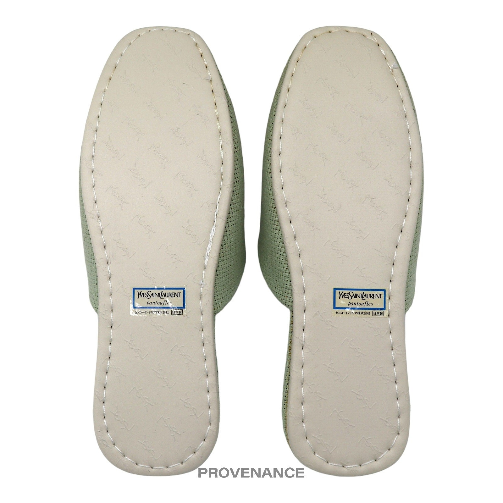 Yves Saint Laurent YSL Logo Slipper - Powder Green Canvas - 6