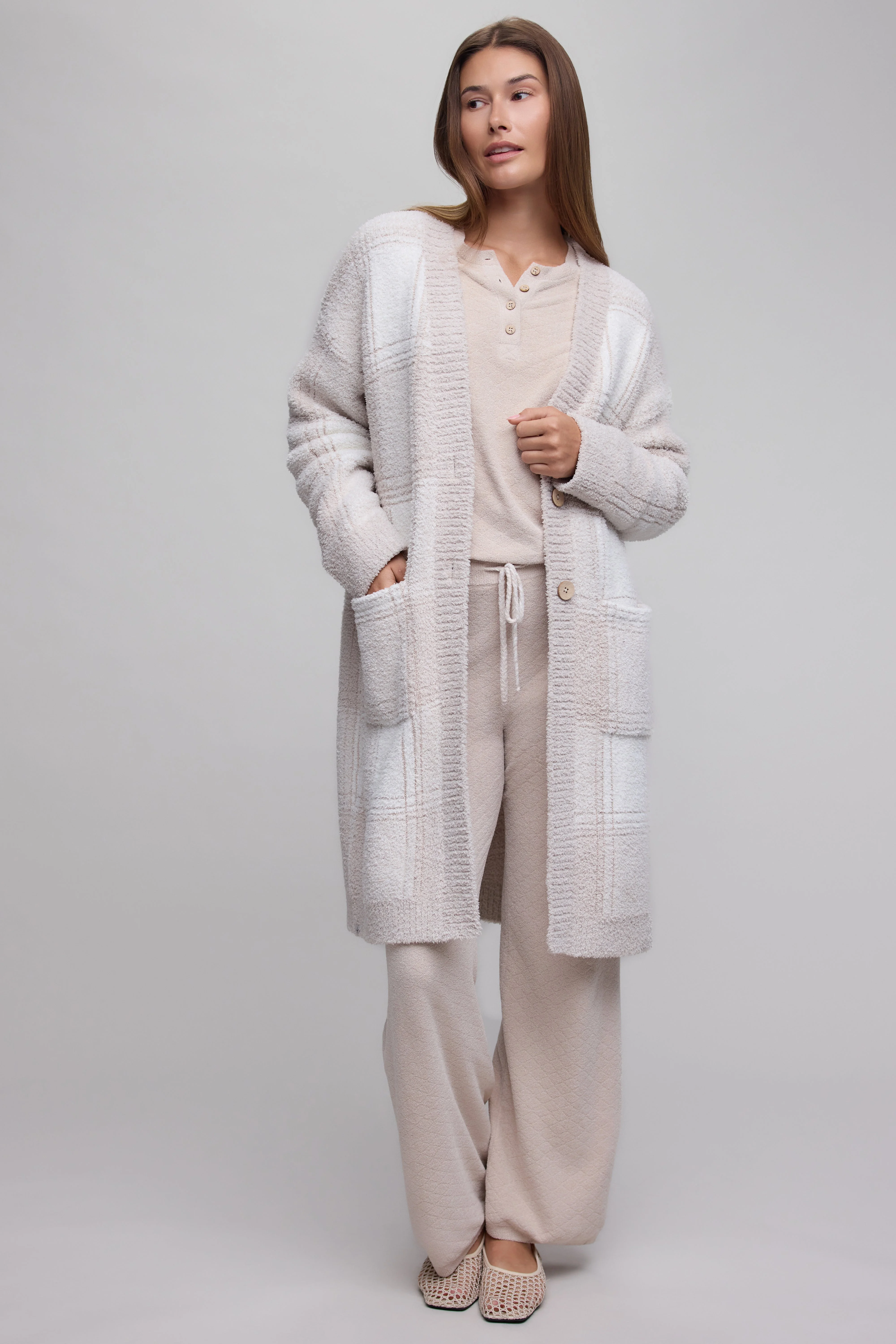 CozyChic® Cotton Buffalo Plaid Long Cardigan - 1