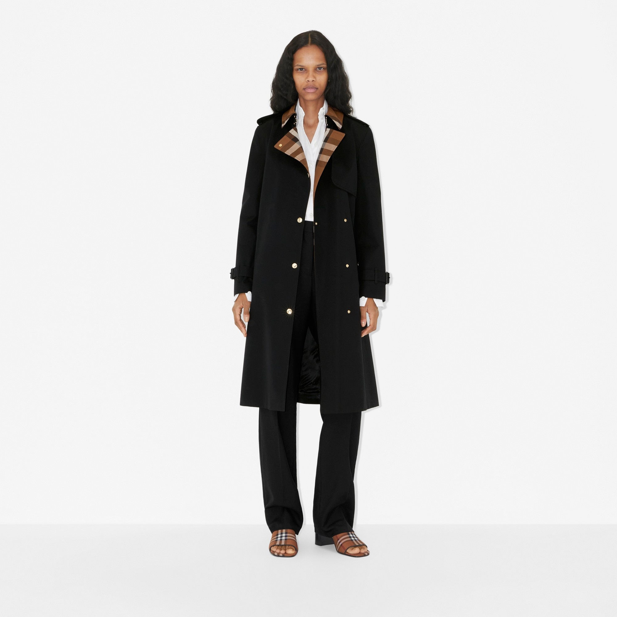 Check Panel Cotton Gabardine Trench Coat - 2