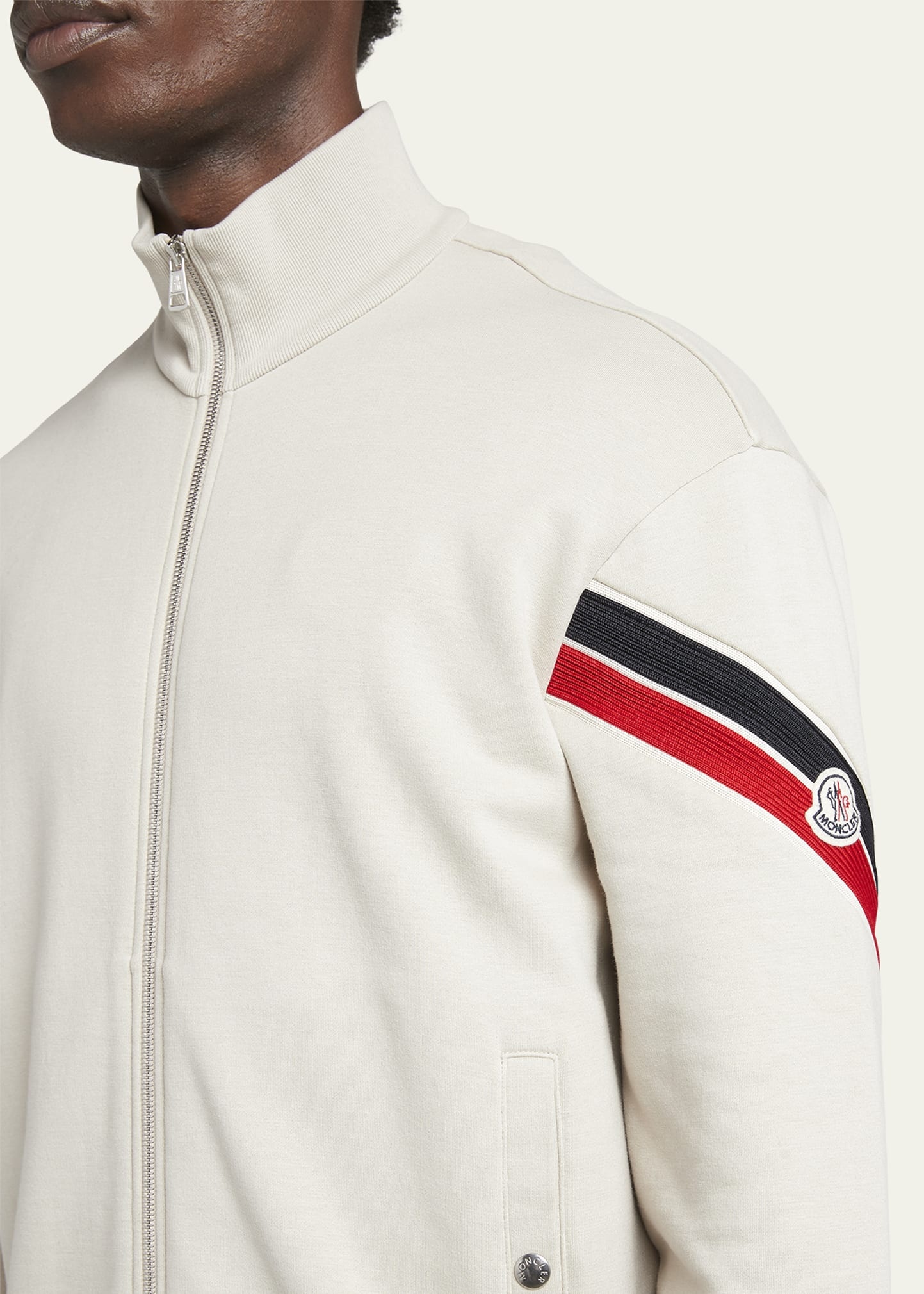 Moncler Men's Zip-Up Jacket with Striped Sleeve
