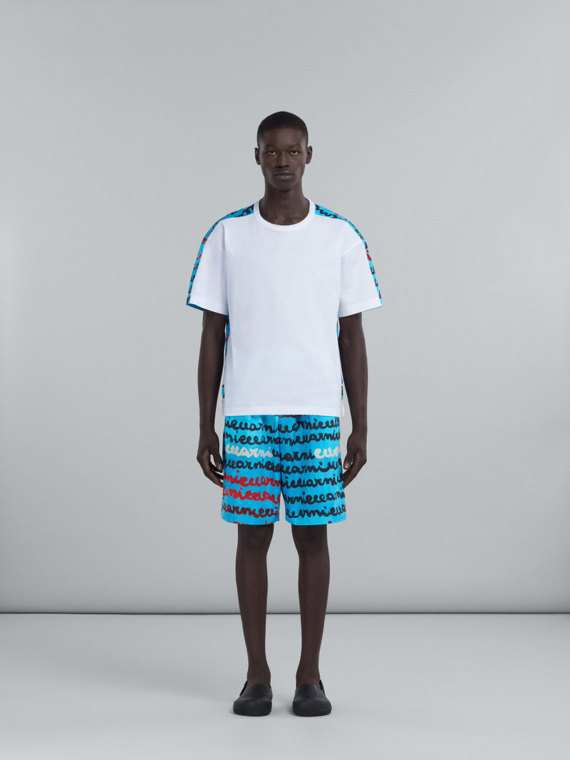 Marni LIGHT BLUE POPLIN SHORTS WITH MAREMARNI PRINT outlook