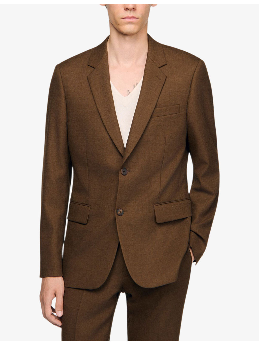 Notched-Lapel Long-Sleeve Wool Suit Jacket - 3