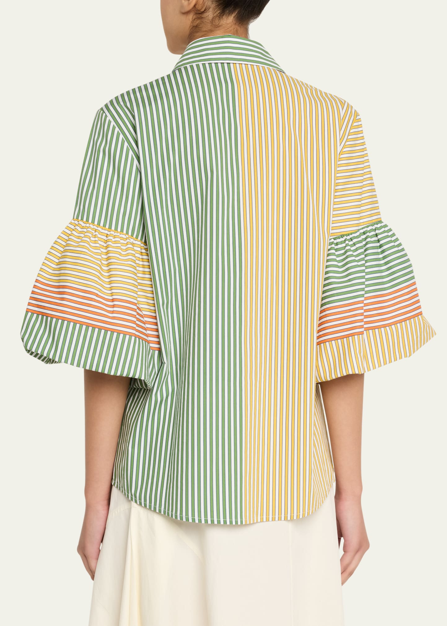 Helina Multi-Striped Puff-Sleeve Button-Down Top - 3