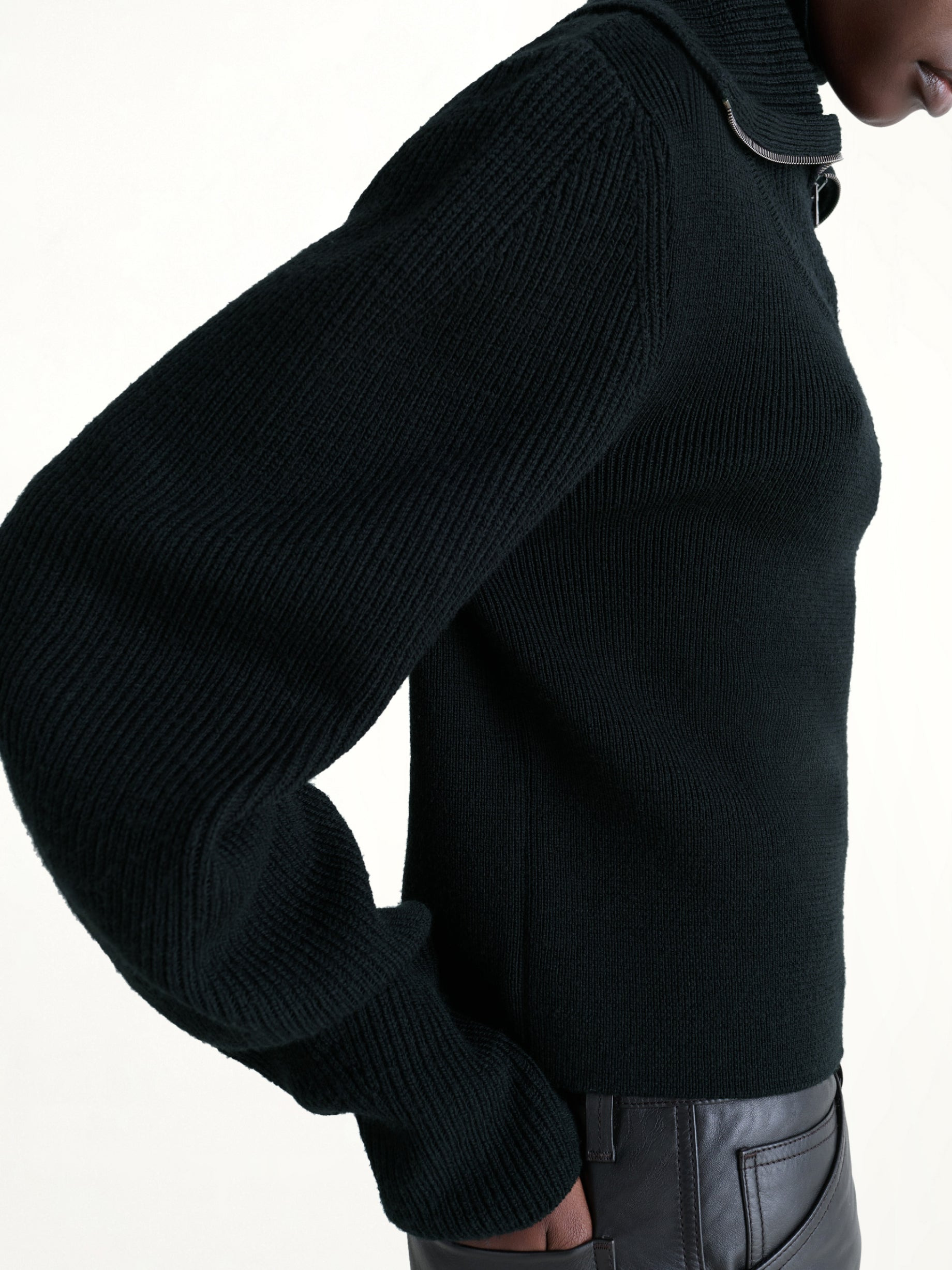 Zipped Sweater in Black - 3