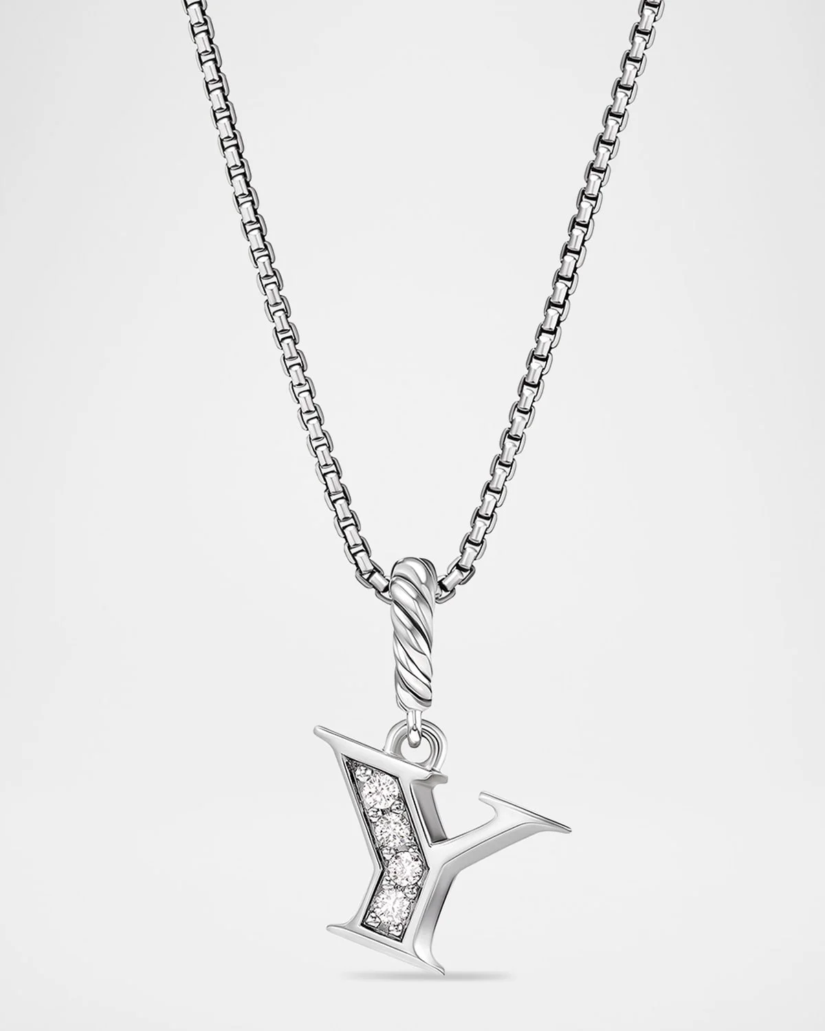 Pave Initial Pendant Necklace with Diamonds in Silver, 17mm - 1