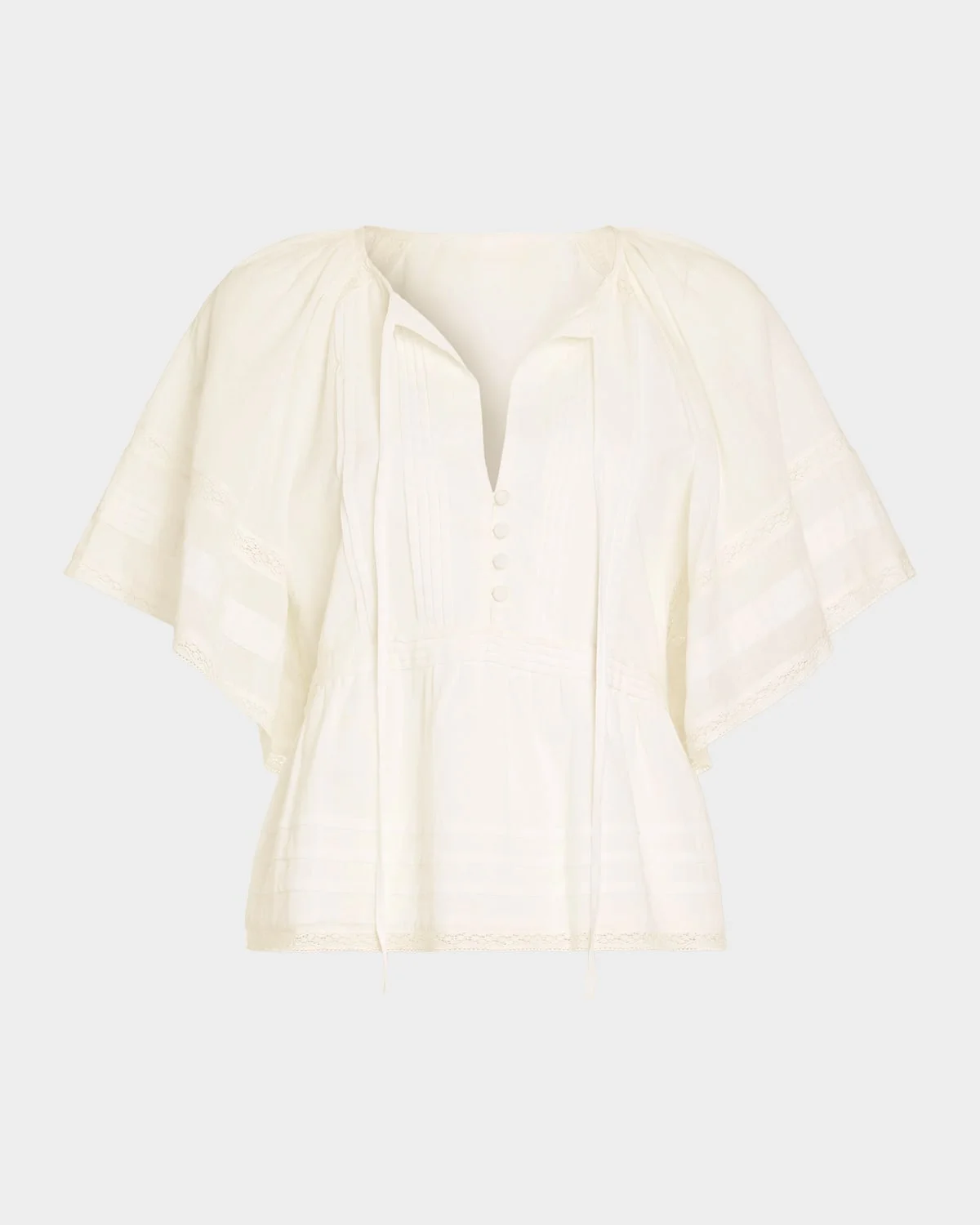 Sherry Tie-Neck Short-Sleeve Cotton Blouse - 1