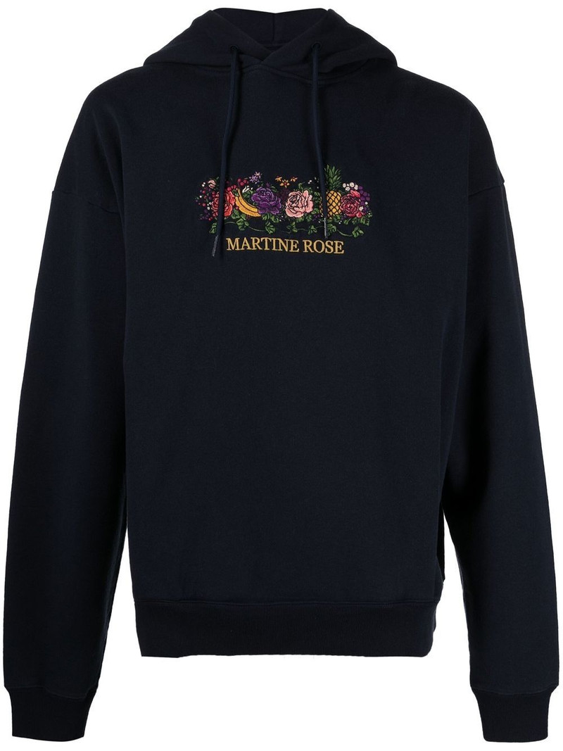 logo-embroidered drawstring hoodie 1