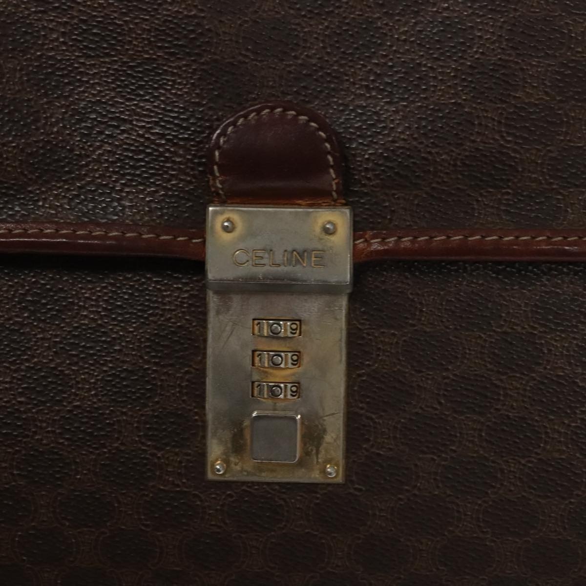 CELINE Macadam Canvas Hand Bag Pvc Leather Brown Gold - 10