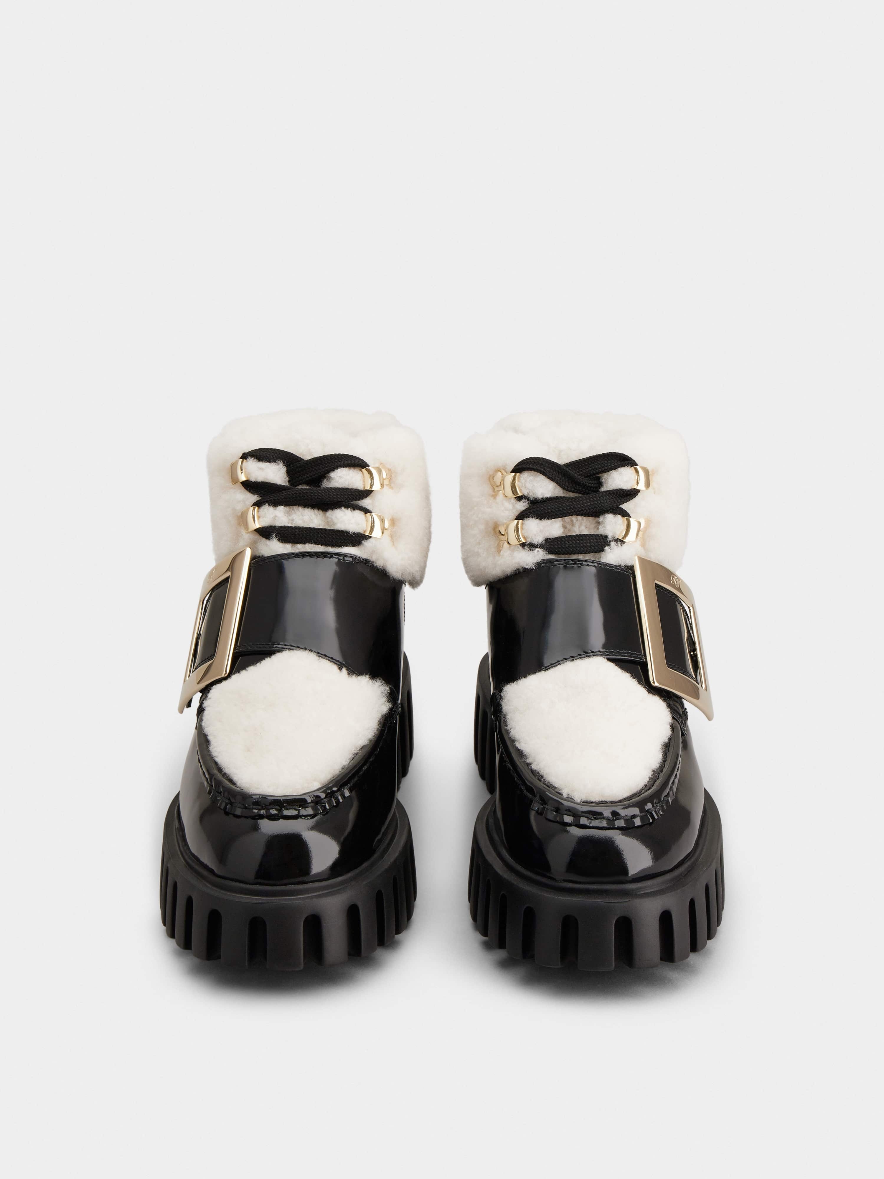 Viv' Go-Thick Metal Buckle Fur Ankle Boots in Patent Leather - 4