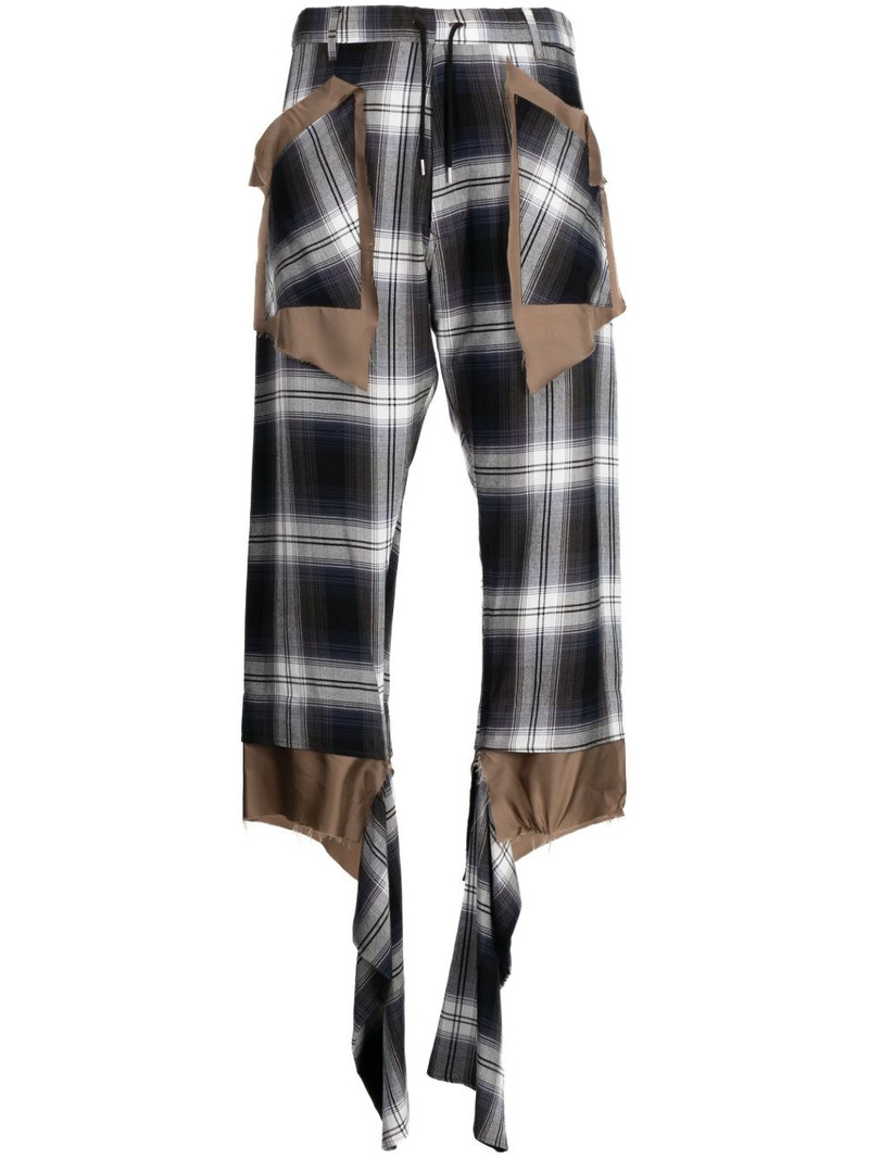 check-print asymmetric trousers 1