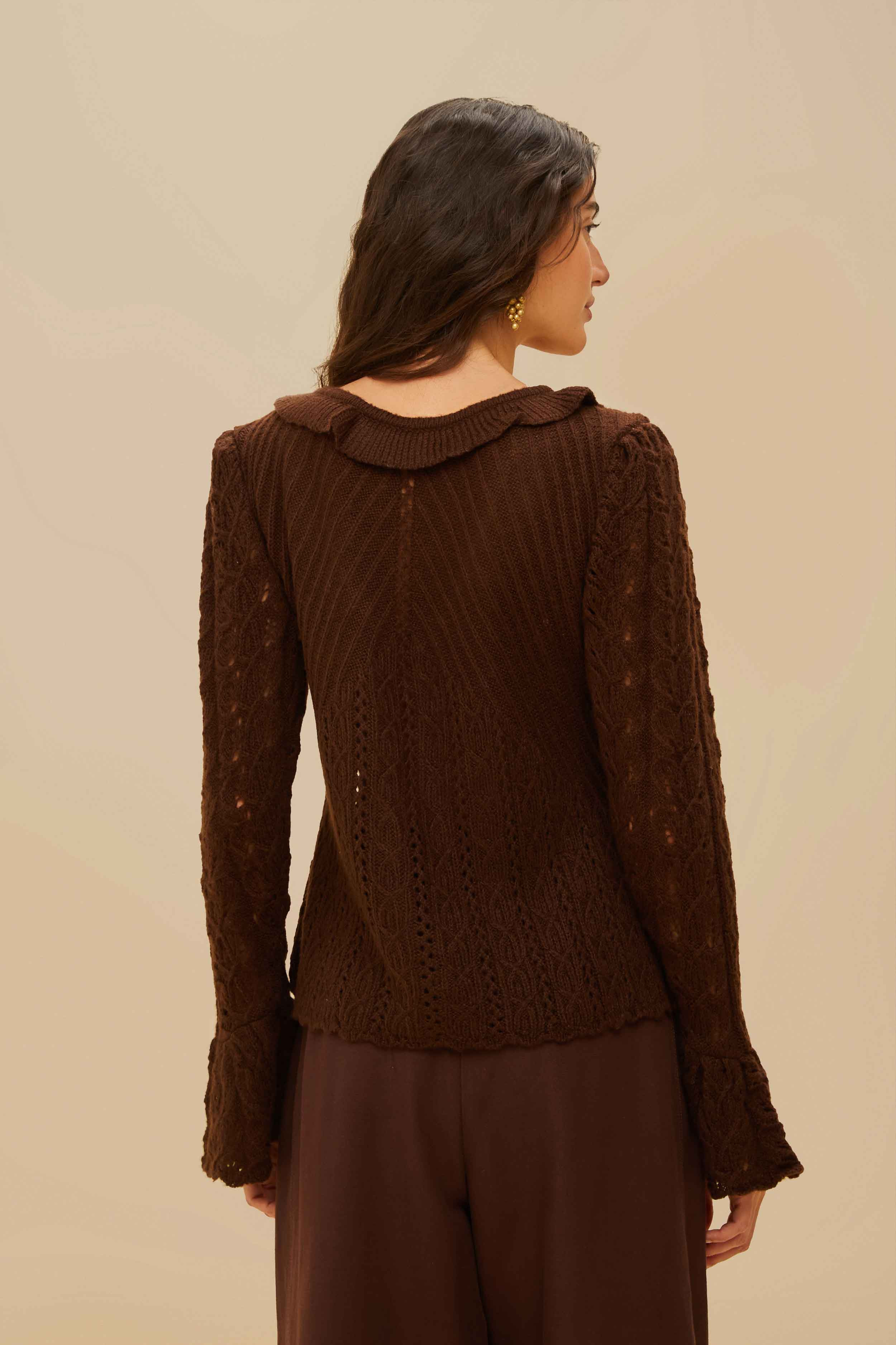 Lace Stitch Knit Ruffles Cardigan - 3