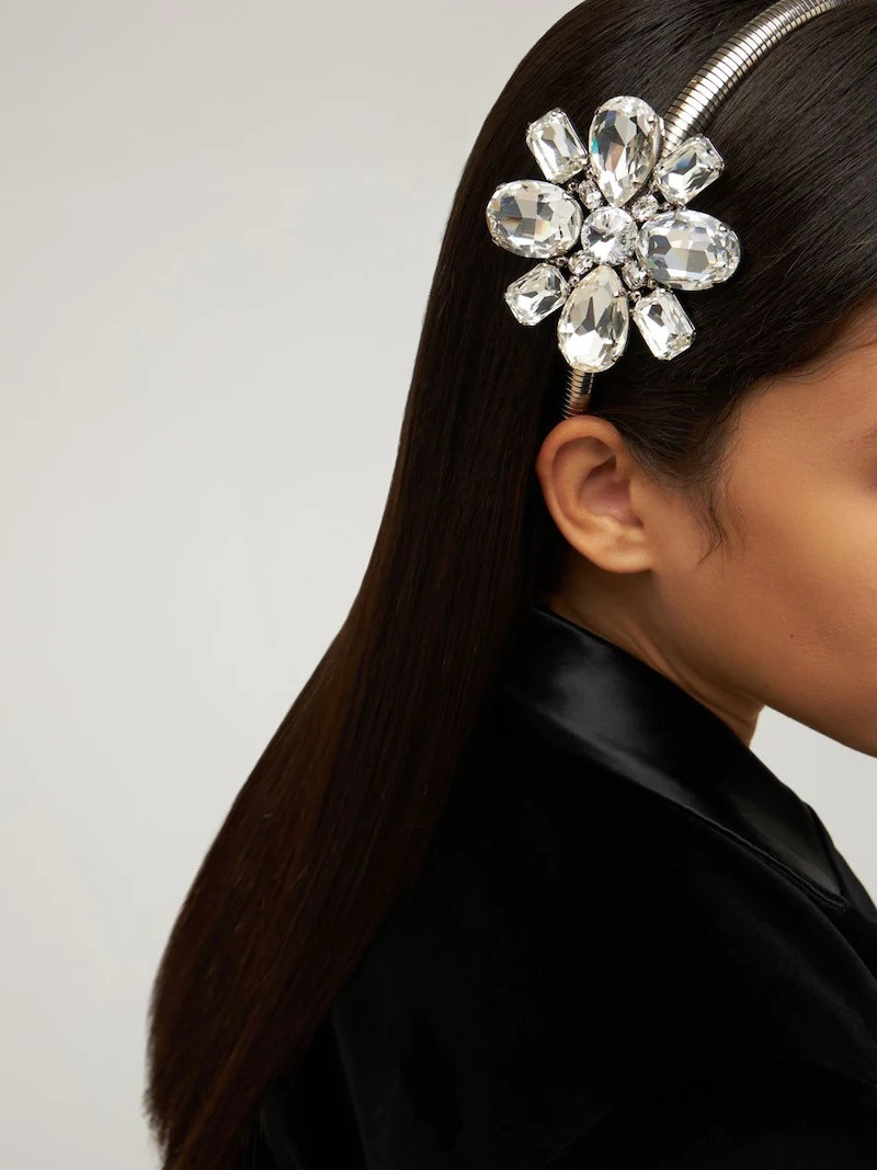 Alessandra Rich CRYSTAL SIDE FLOWER HEADBAND outlook