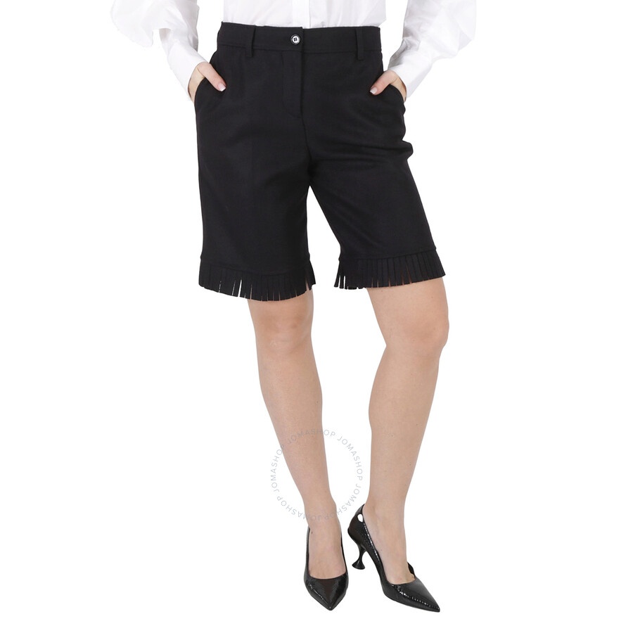 Burberry Ladies Black Fringed Hem Wool Shorts - 3