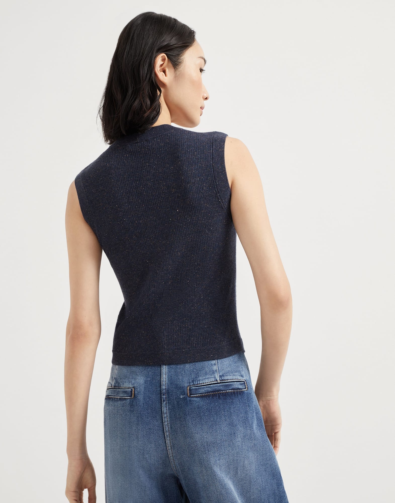 Sparkling cashmere rib knit vest - 2
