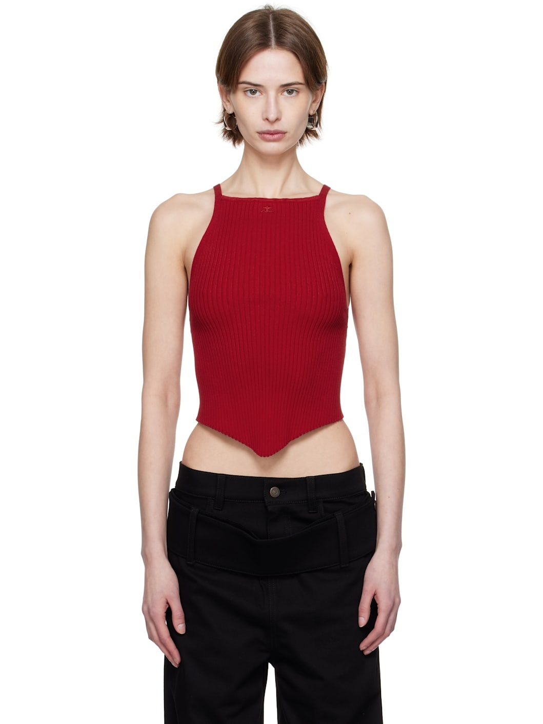 Red Pointy Rib Knit Tank Top - 1