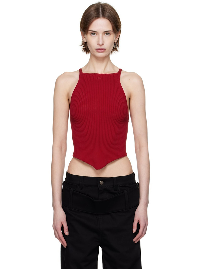 Red Pointy Rib Knit Tank Top 1