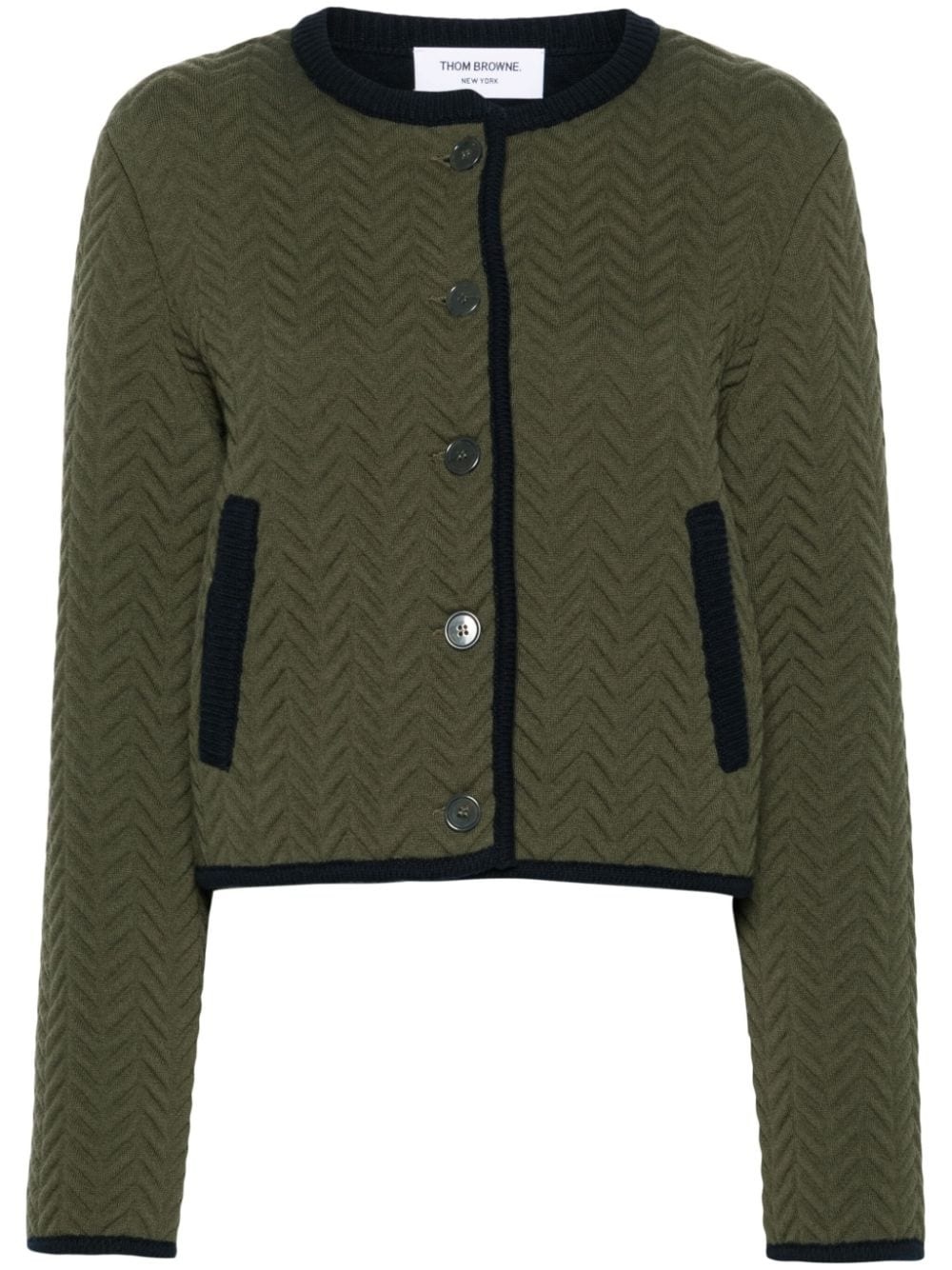 herringbone quilted-jacquard cardigan - 1