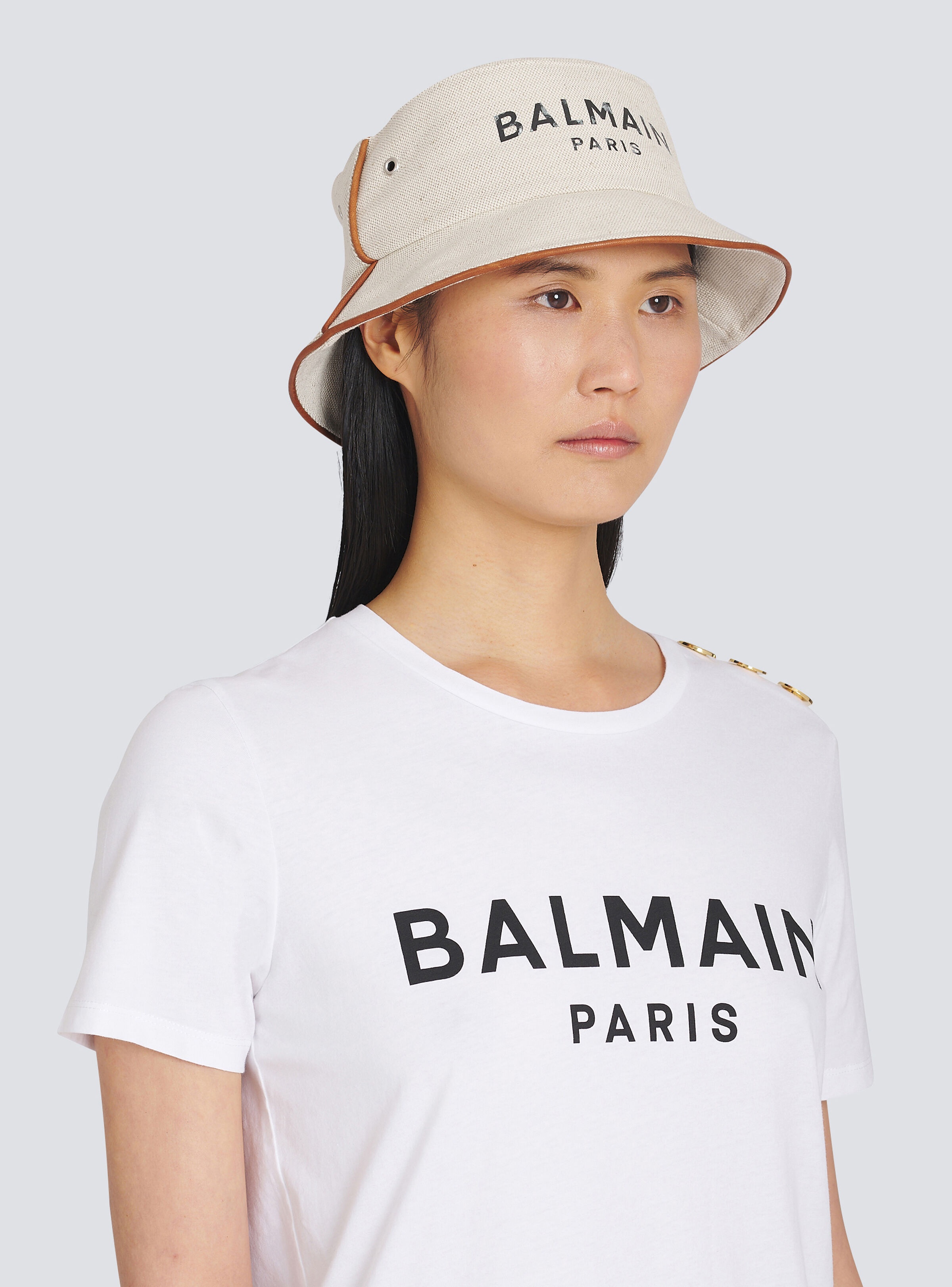Cotton and leather B-Army bucket hat with Balmain logo - 2