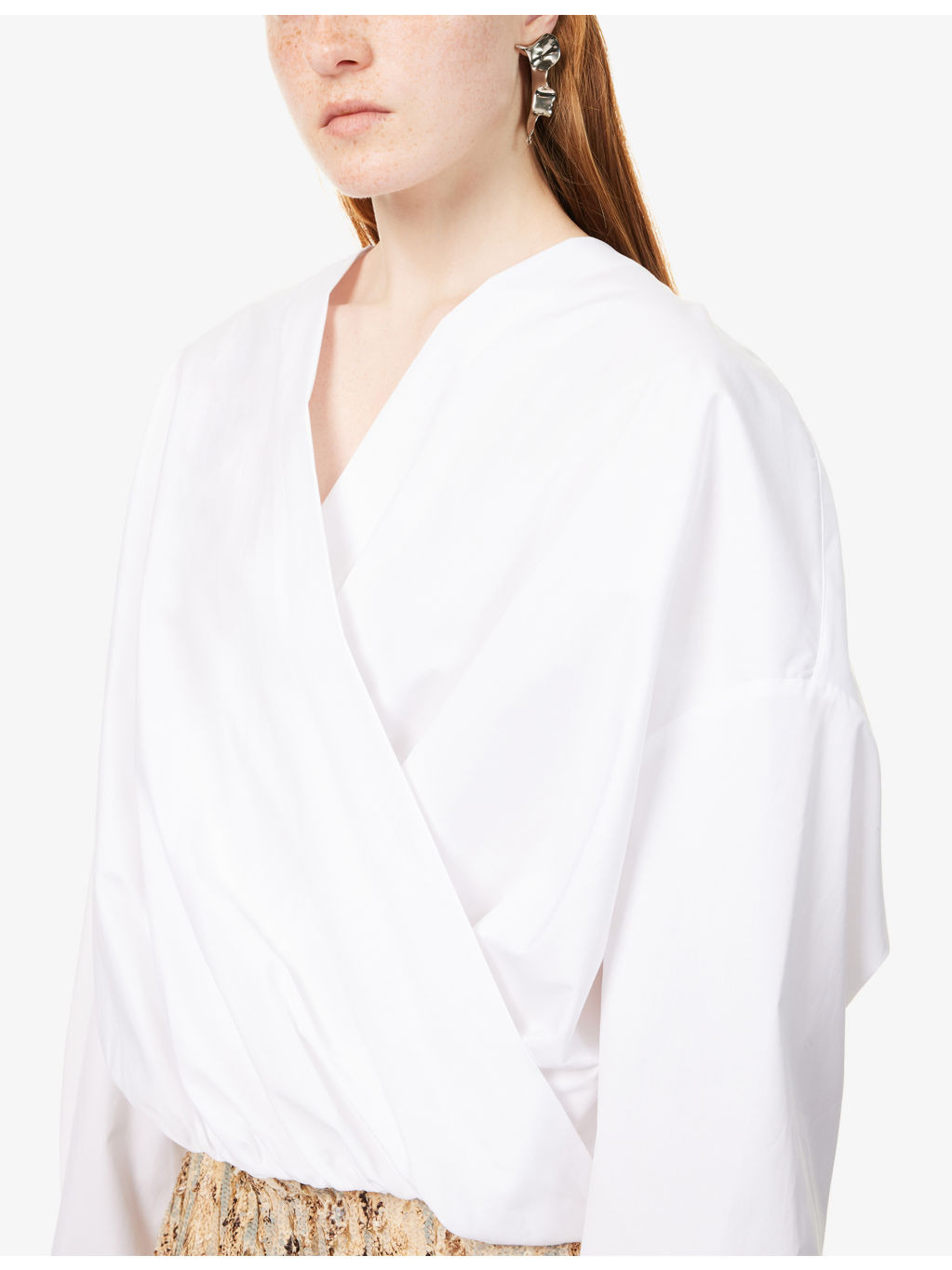 Wrap-Front Puffball Cotton-Poplin Shirt - 5