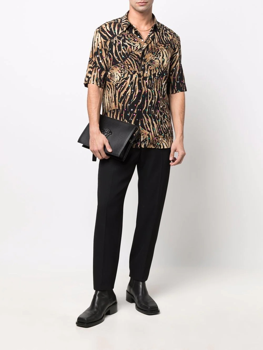 tiger-print metallic dot silk shirt - 2