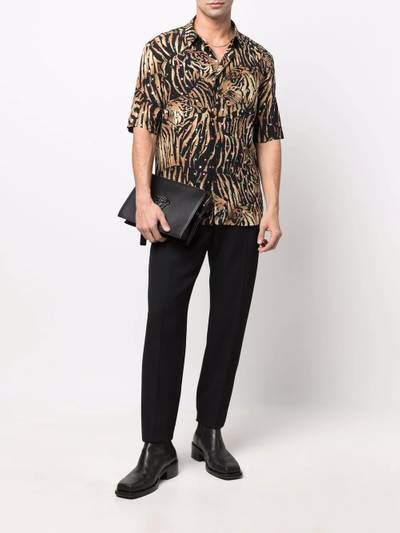 SAINT LAURENT tiger-print metallic dot silk shirt outlook