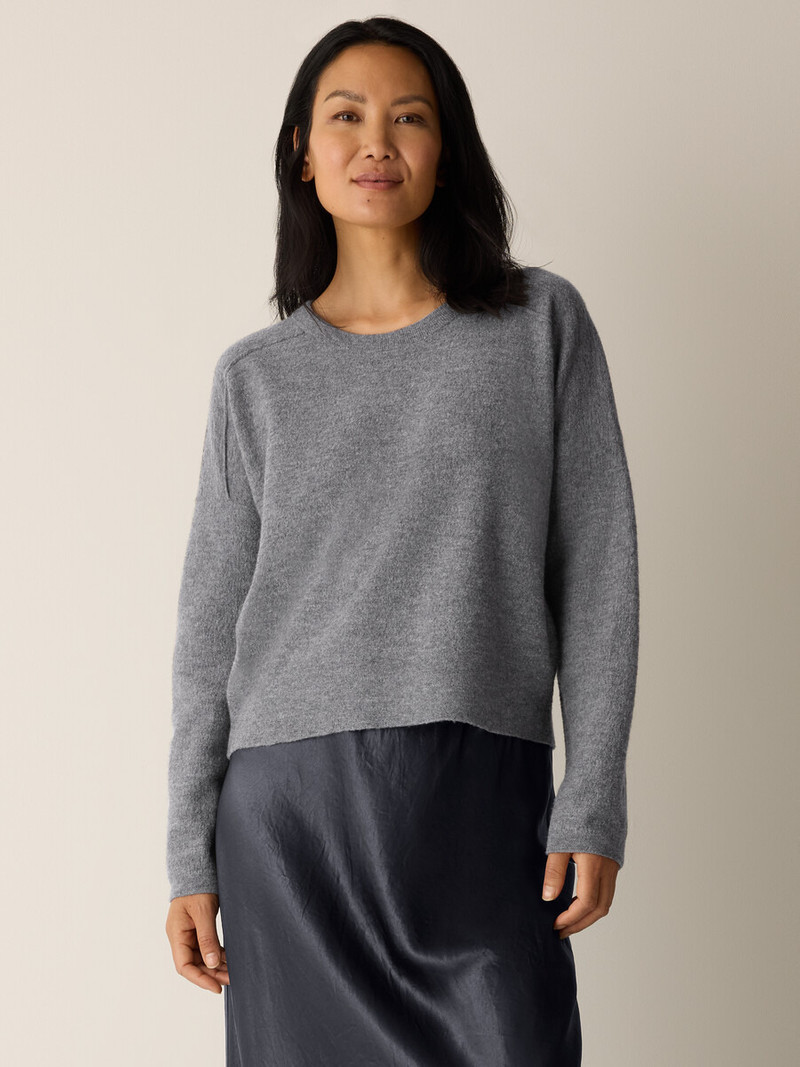 EILEEN FISHER Fine Felted Wool Crew Neck Short Top in Regenerative Wool outlook