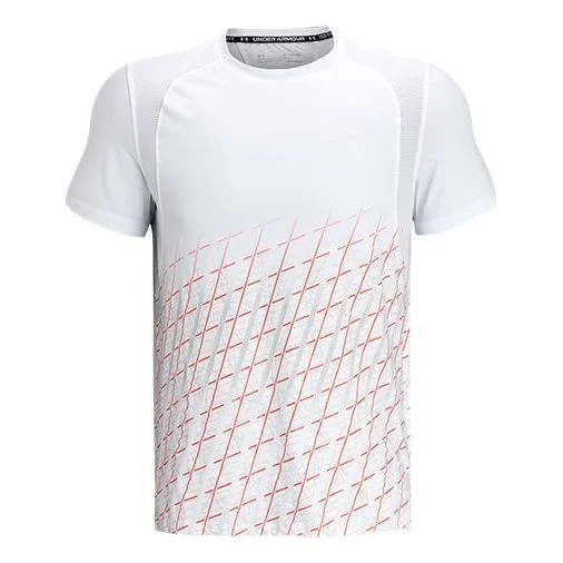 Men's Under Armour Iso-Chill Gradient Stripe Printing Running Sports Short Sleeve White 1367876-100 - 1