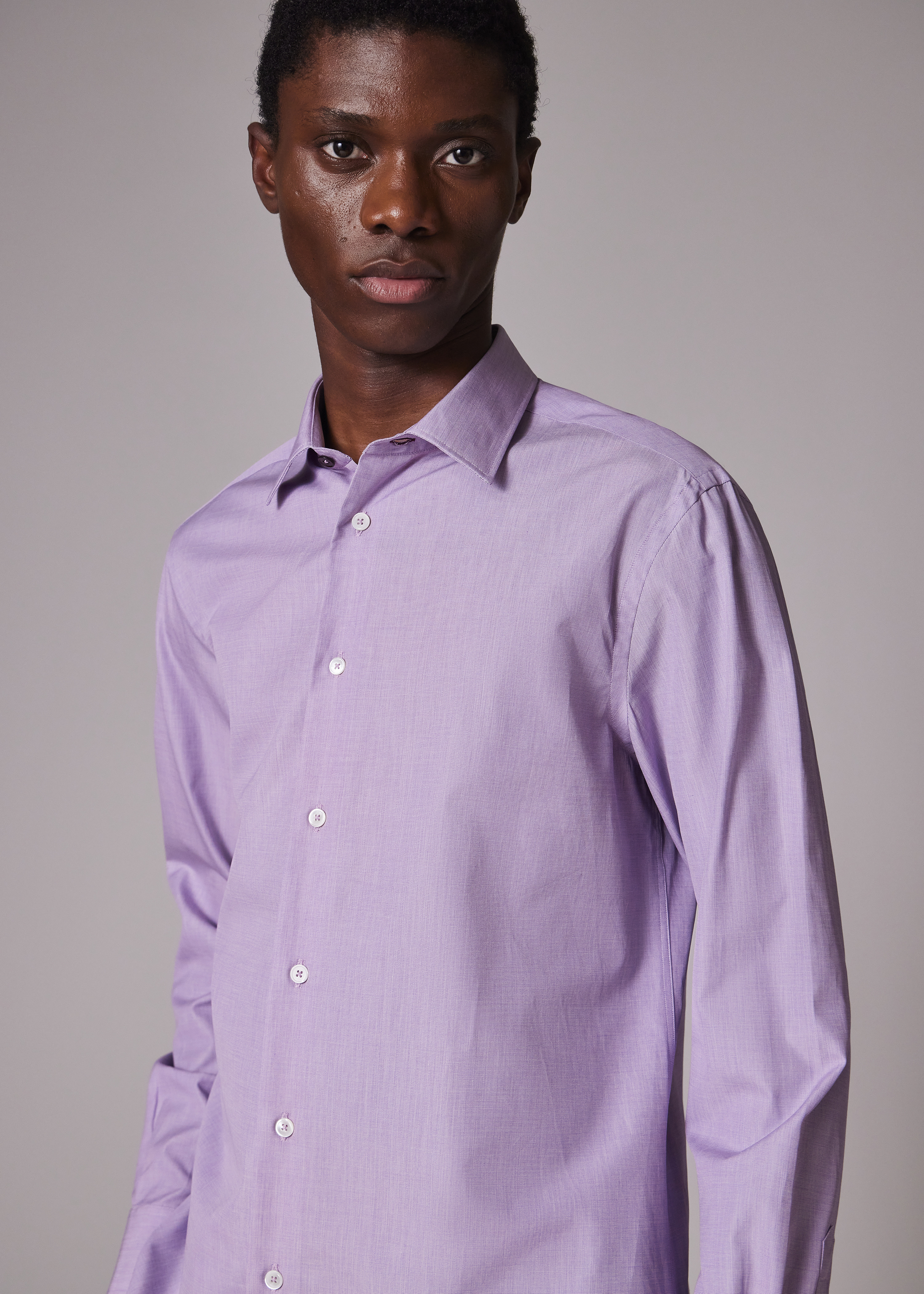 Tailored-Fit Lilac End-On-End Cotton Shirt - 6